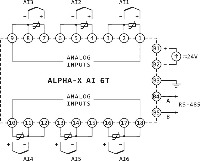 Схема подключения модуля Alpha-X AI 6T