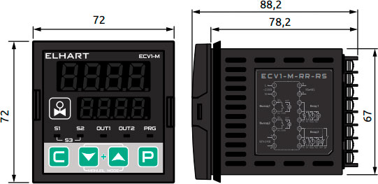 Габаритные размеры измерителя-регулятора для управления КЗР ECV1-M
