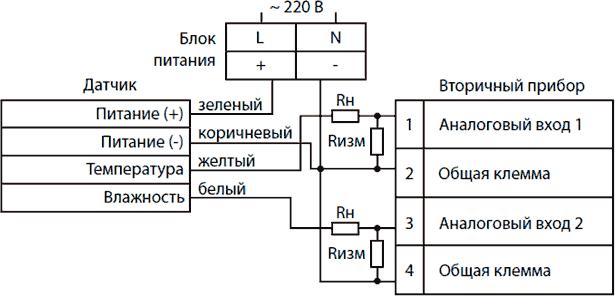 Схема внешних электрических подключений датчиков HTE.PF-I42 (версия 2.0)