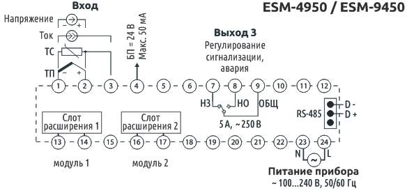 Схема подключения программируемого контроллера температуры ESM-4950