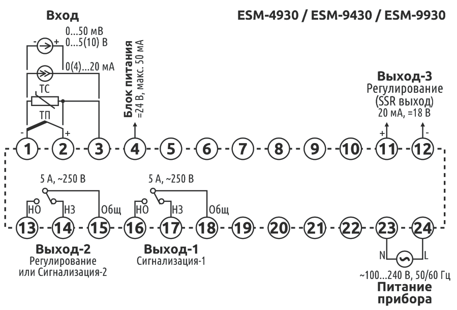 Схема подключения ESM-4930, ESM-9430, ESM-9930
