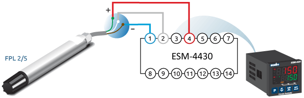 Схема подключения датчика с выходным сигналом 0…10 В с питанием от ESM-4430