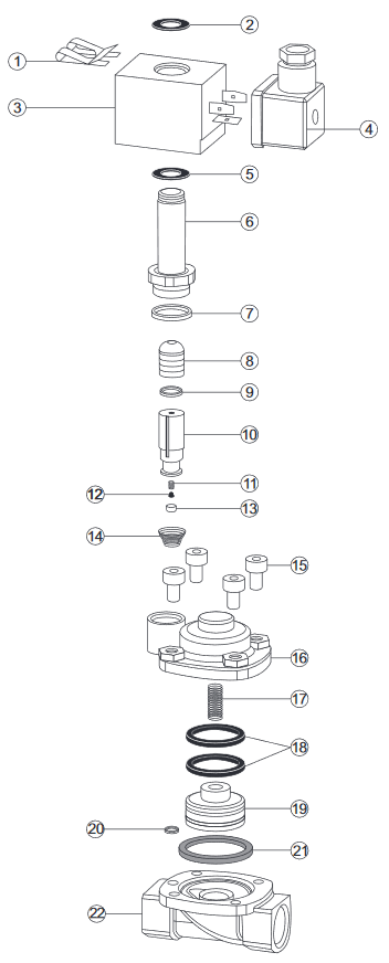 Состав электромагнитных двухходовых клапанов Гевакс 4911 с катушкой Амиско