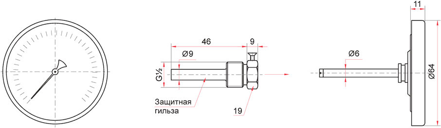 Габаритные размеры термометров биметаллических БТ-31