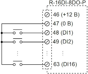 Схема подключения датчиков NPN к дискретным входам модуля