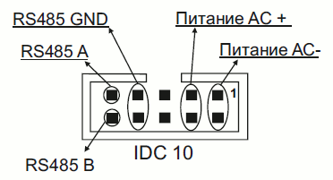 Назначение контактов разъема IDC10 для подключения связи