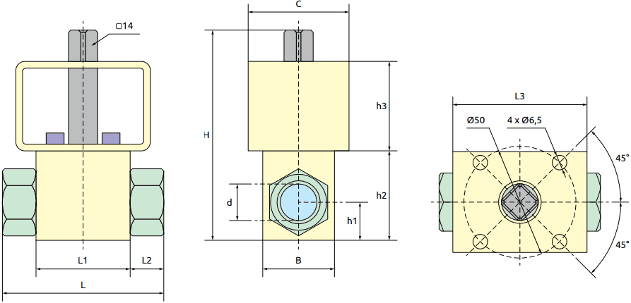 Габаритные размеры клапана шарового BAV-S304-HP-I