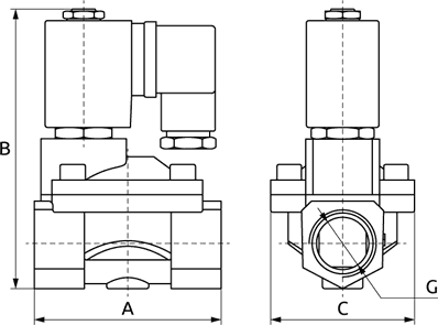 Габаритные размеры клапана соленоидного VALMA серии SVF